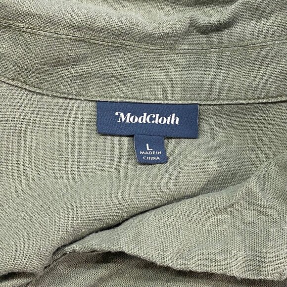 MODCLOTH Women Blouse Size L Green Linen Blend Crop Tie Button Front Casual - Picture 7 of 9